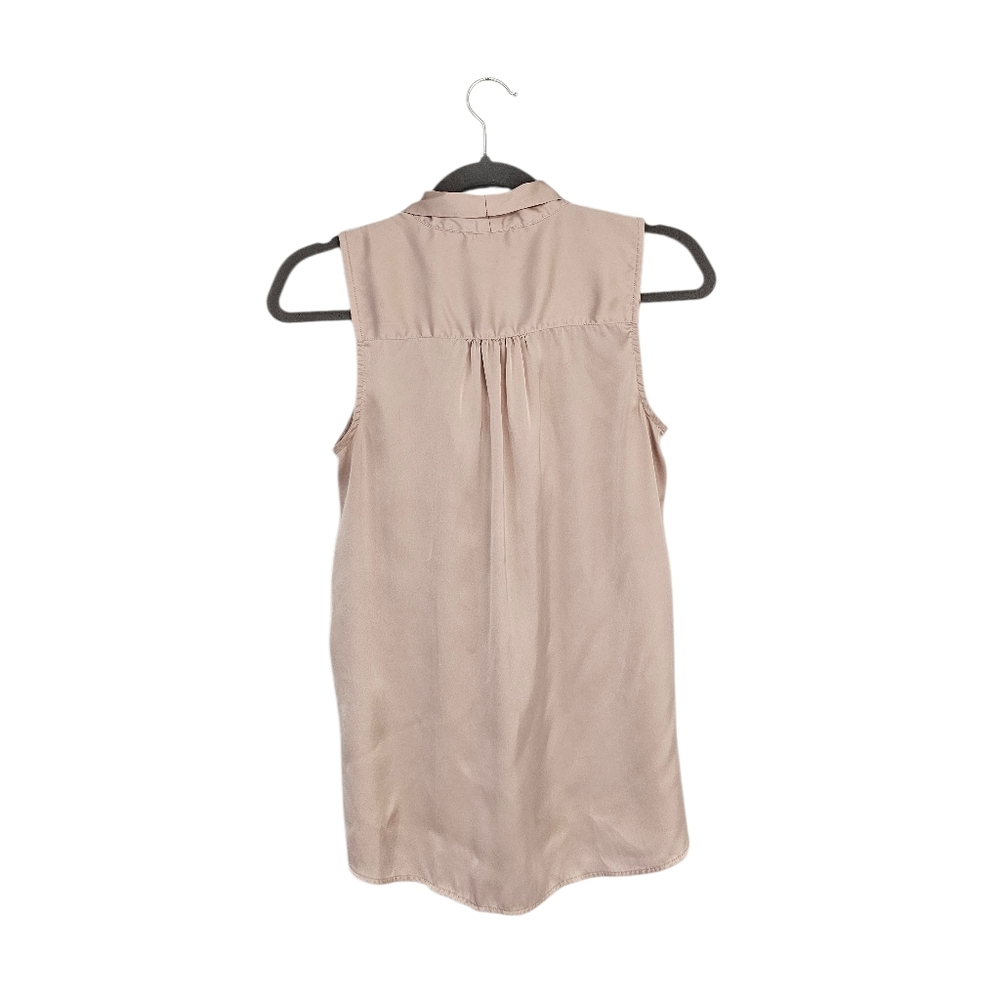 Maison D'Amelie Stain Silk Blush Pink Bow Tie Blouse Tank XS Preowned - Picture 7 of 9